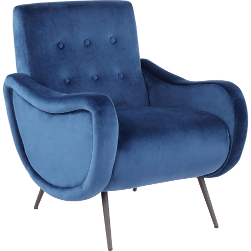 Rafael Lounge Chair in Blue Velvet & Black Metal